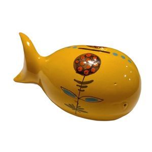 Unique Vintage Yellow Ceramic Whale Figurine